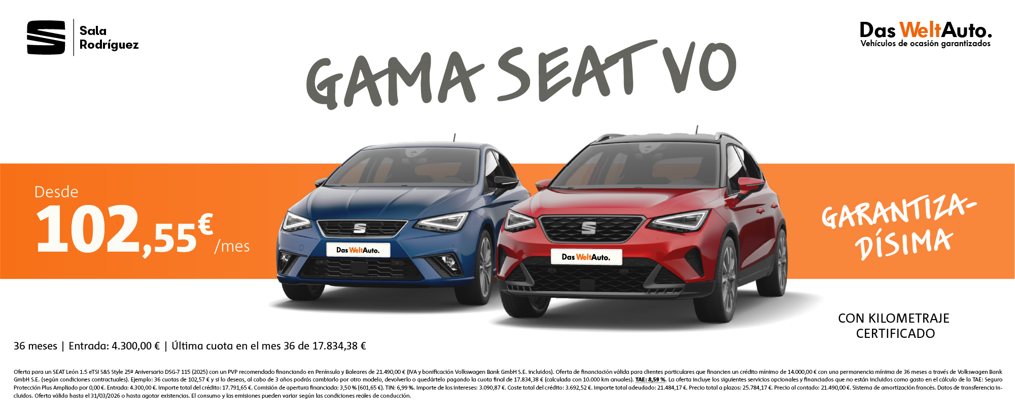 Gama SEAT Ocasión desde 102€/mes*